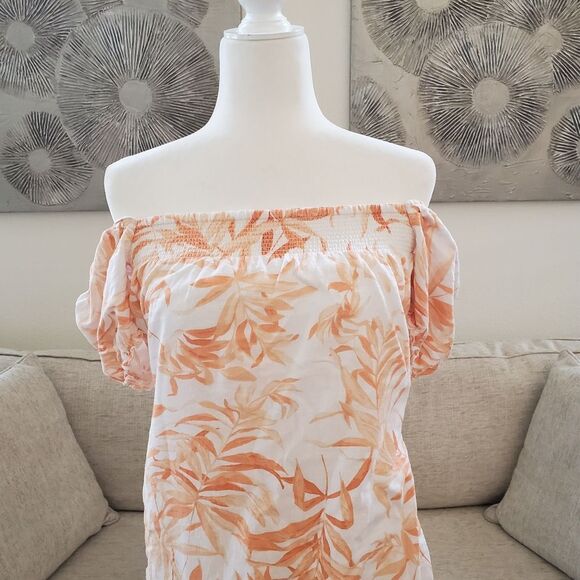 Abercrombie & Fitch Off Shoulder Tropical Linen Blend Dress sz Sm - Picture 2 of 11